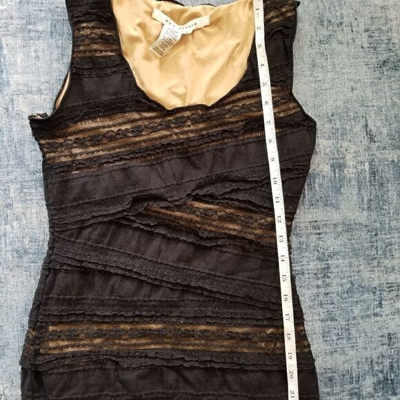 Max Studio Black Ruffle and Lace Tank S - Picture 4 of 7